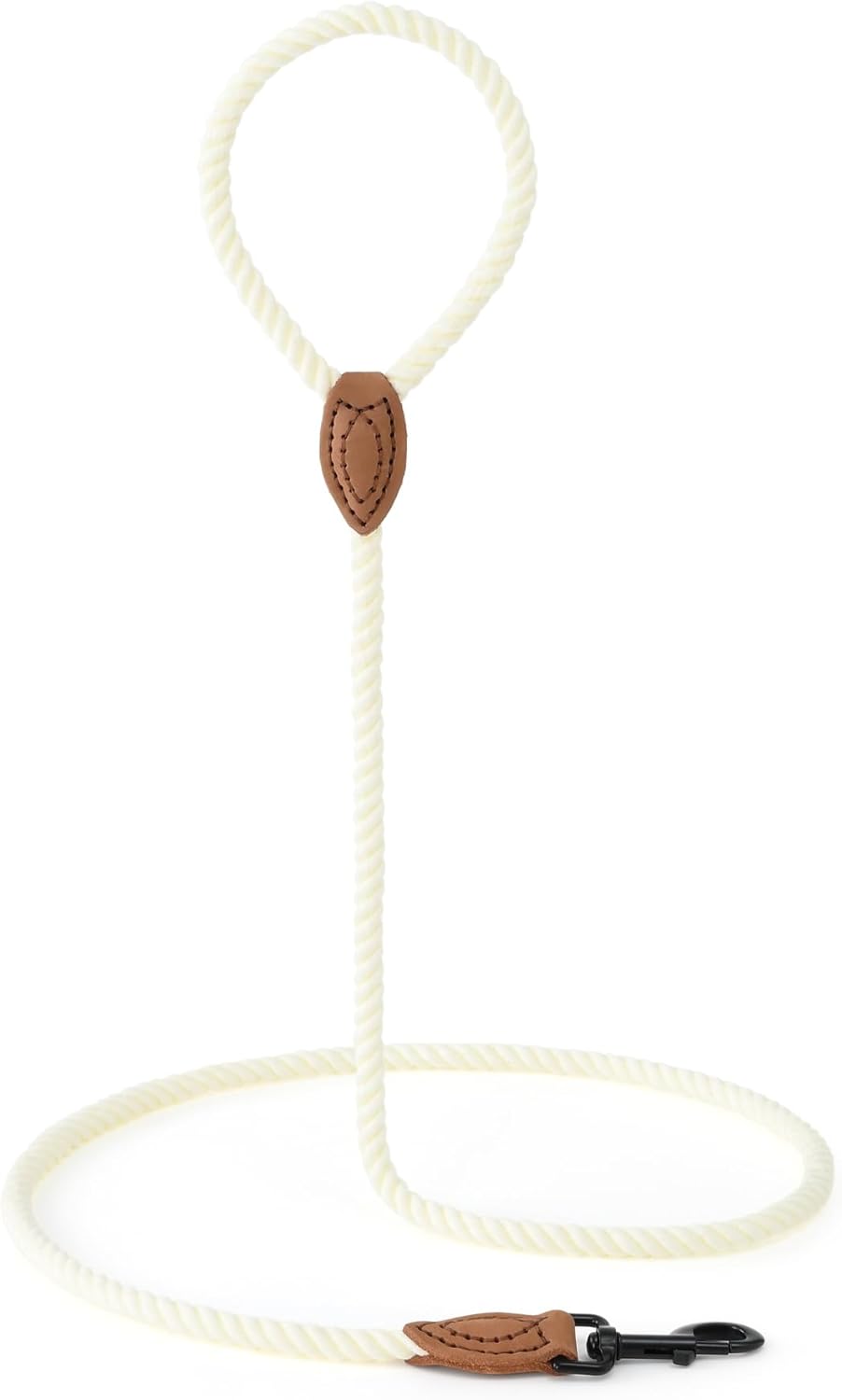 Dog Leash, Braided Cotton Rope Leashes with Leather Tailor Tip with Leather Tip - Heavy Duty Metal Clasp, 4FT, 1/2" Thick - Wedding, Walking Leash for Medium Large Dogs(Cream White)