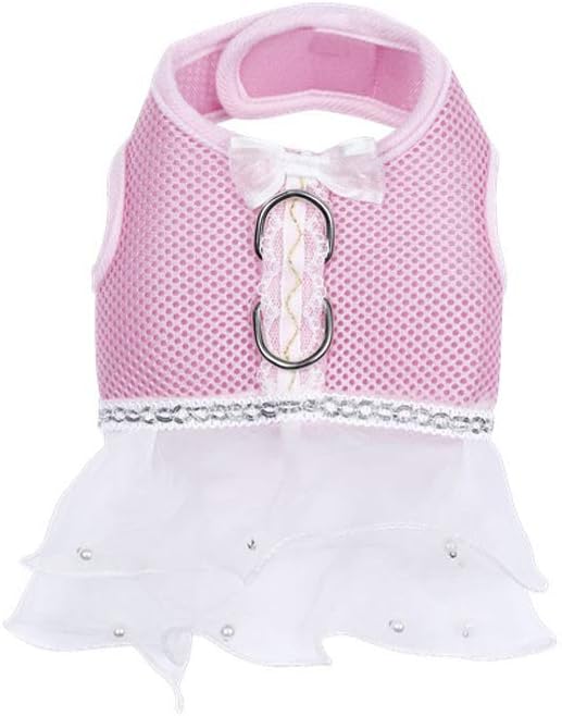 Mesh Harness Vest for Small and Medium Dogs Breathable, Comfortable Harness Skirt, Dog Harness Dress (M, Pink)