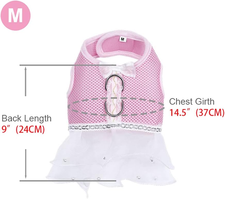 Mesh Harness Vest for Small and Medium Dogs Breathable, Comfortable Harness Skirt, Dog Harness Dress (M, Pink)