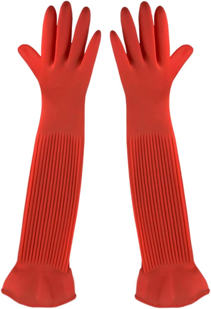 22" Long Rubber Gloves for Dog and Cat Bath, Grooming, Aquarium Water Changes - Keep Hands and Arms Dry with Comfortable, Waterproof, Non-Slip Household Gloves