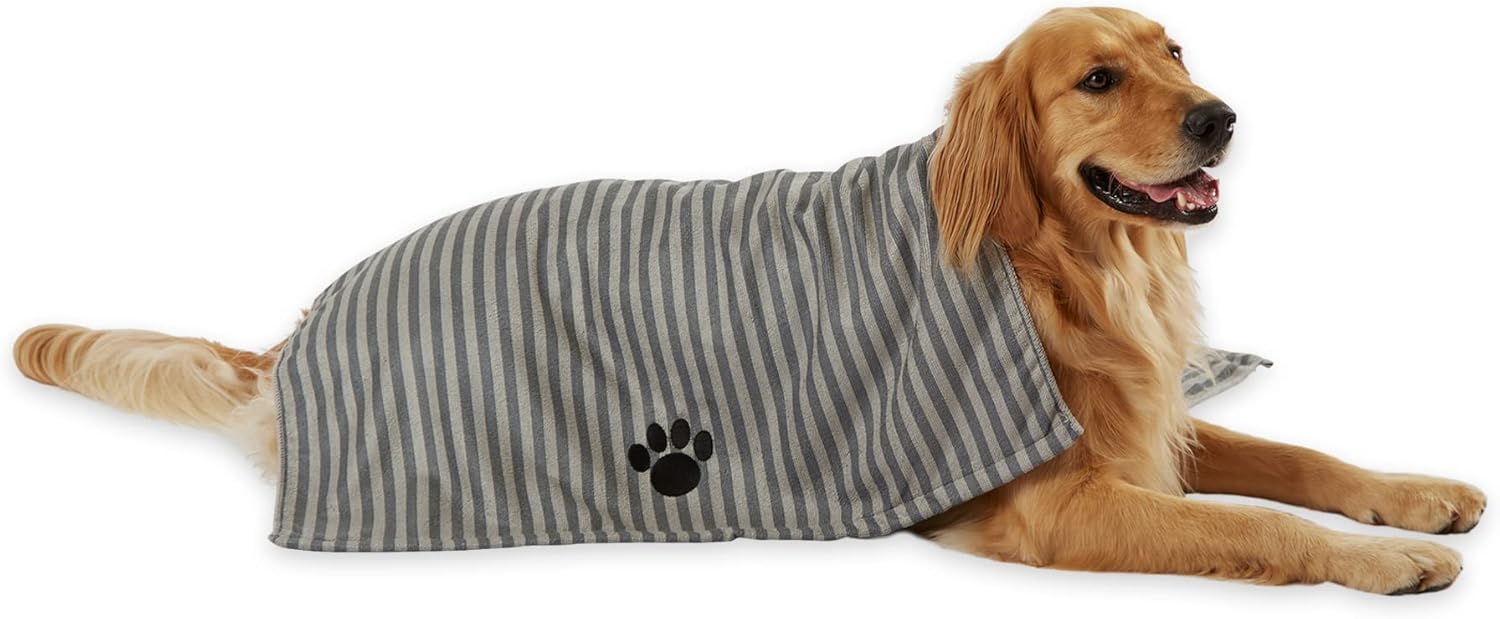 Pet Grooming Towel Collection Absorbent Microfiber X-Large, 41x23.5", Striped Gray