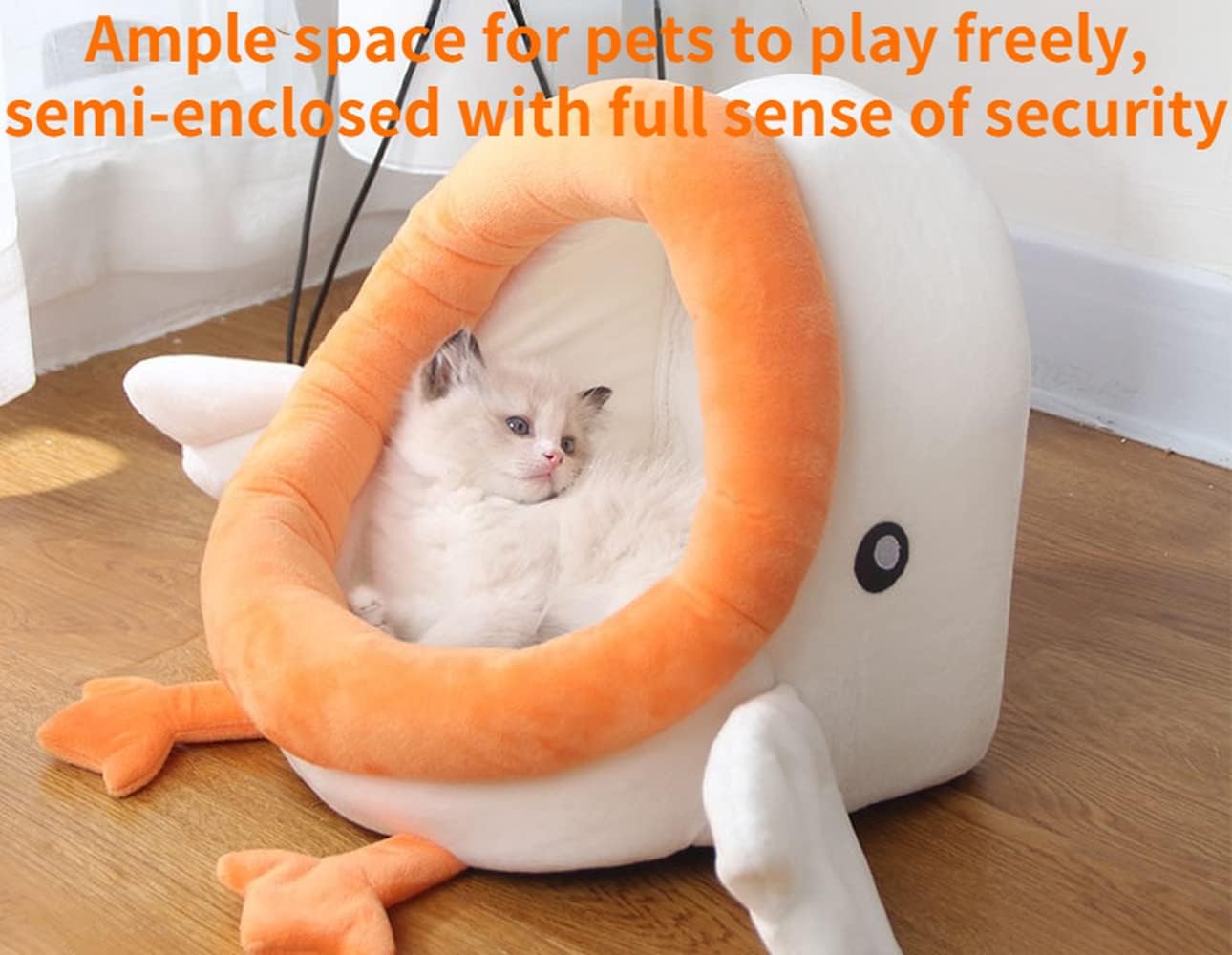 UA Cute Pet Cat Nest Cartoon Little Yellow Duck Shape Cat Bed House Semi-Enclosed Large-Capacity Warm Pet Cave Cat Nest Cat Bed with Removable and Washable Mattress The Best Gift for Pets (S)