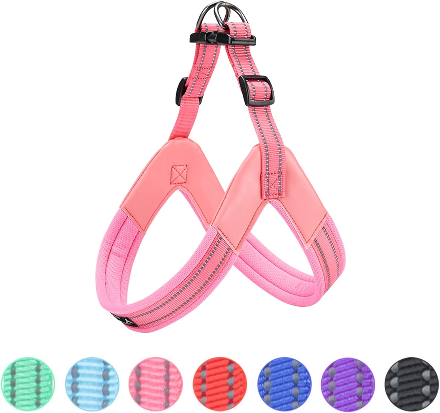 No Pull Dog Harness Step-in Adjustable Reflective Vest Soft Padded Easy Pet Chest Strap with Leash Clips for Small Medium Large Dogs Walking Training(Pink-L)