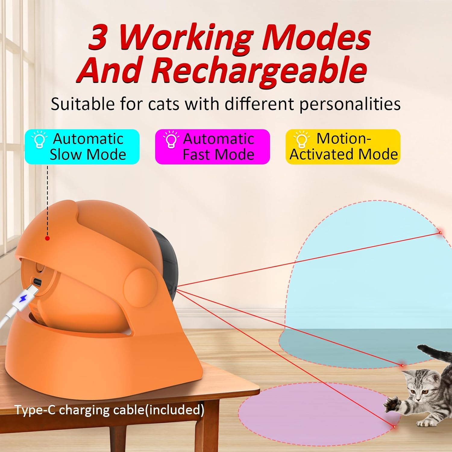 2 in 1 Motion Activated and Automatic Cat Laser Toys, Interactive Cat Toys Built-in Real Motion Sensor, Multi-Angle Adjustable Rechargeable Pet Toys for Indoor Cats Kittens and Dogs