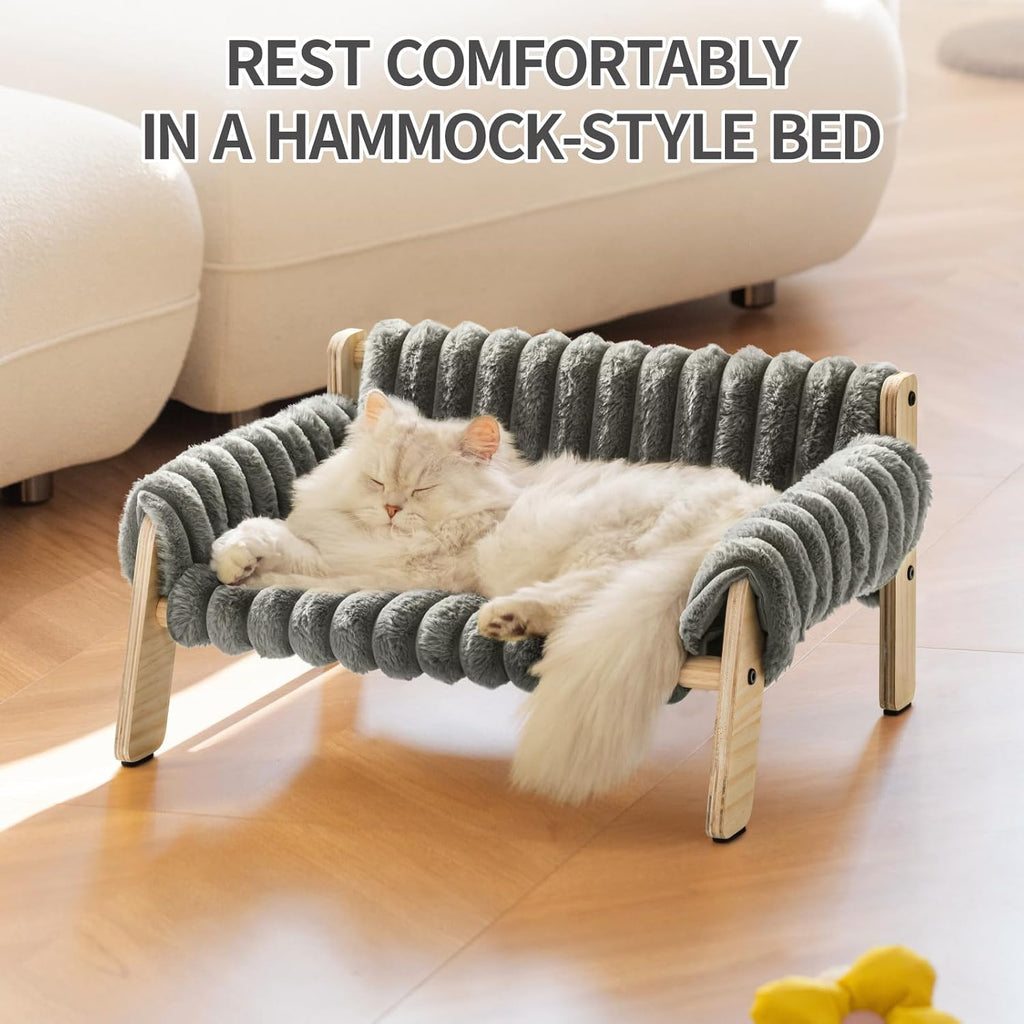 Cat Couch Bed, Pet Sofa for Indoor Cats Wooden Indoor Elevated Cat Beds with Removable Mattress Cover Suitable for Kitty, Puppy or Small Animal (Dark Grey, Medium)