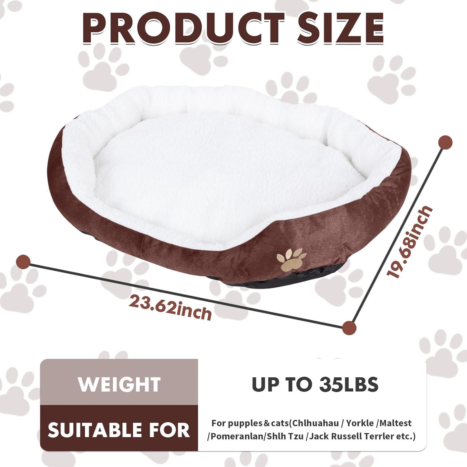 Round Dog Cat Beds Mattress Washable Pads Room, Soft Durable Plush Faux Fur Sleeping Pet Fleece Bed Mat for Small Doggy Kitten Puppy, with Anti-Slip Waterproof Bottom (Coffee)