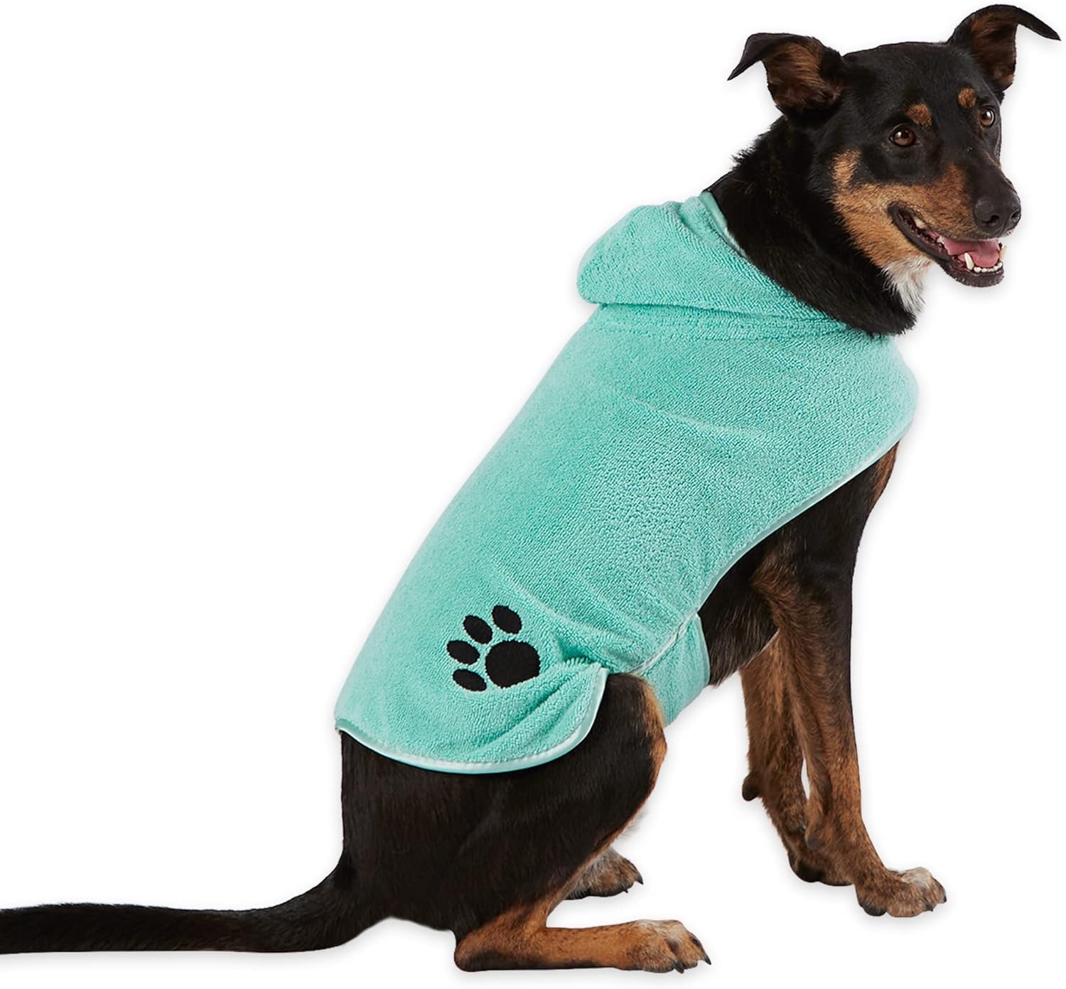 Pet Robe Collection, Embroidered Absorbent Microfiber Bath Robe with Adjustable Closure, for Dogs & Cats, Medium, Aqua