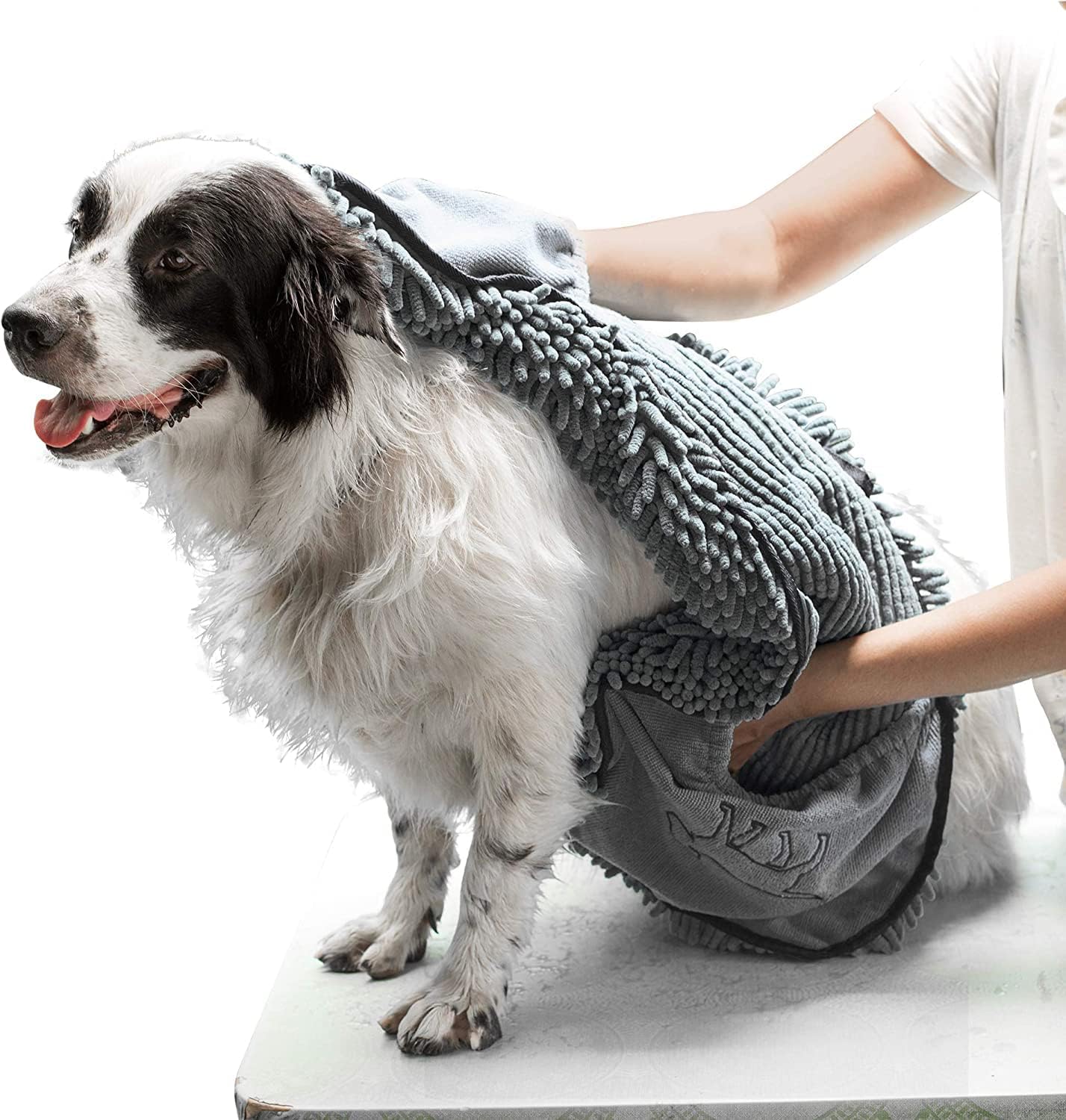 Quick Dry Towel for Dogs | Ultra Absorbent Microfiber Shammy | Extra Large 35x15 Size Dog Bath Towel | Comfortable Hand Pockets | Indoor Outdoor Use | Durable Material | Machine Washable