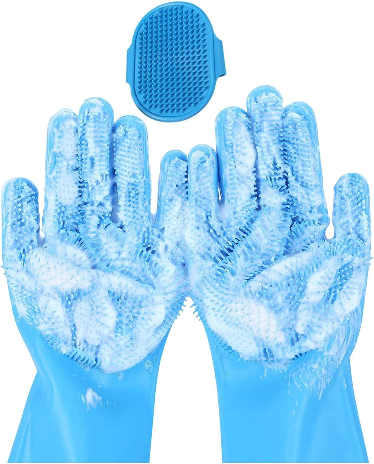 Pet Grooming Gloves & Brush Kit – 2-in-1 – Dog Washing Gloves Deshedding and Bathing Set for Dogs & Cats – Soft, Heat-Resistant, Easy to Clean – Massage Gloves & Scrubber Brush for Pets