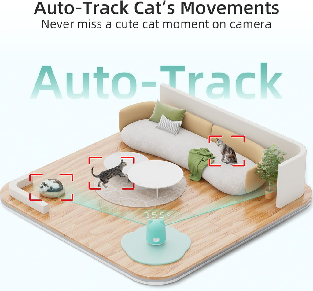 Pet Camera 2K Indoor Cat Camera Auto-Tracking for Cats, Cat Laser, Motion Detection Alerts, Night Vision, 2-Way Audio of pet Monitor, Cat Dog Home Security Camera with Phone App （Light Green）