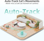 Pet Camera 2K Indoor Cat Camera Auto-Tracking for Cats, Cat Laser, Motion Detection Alerts, Night Vision, 2-Way Audio of pet Monitor, Cat Dog Home Security Camera with Phone App （Light Green）