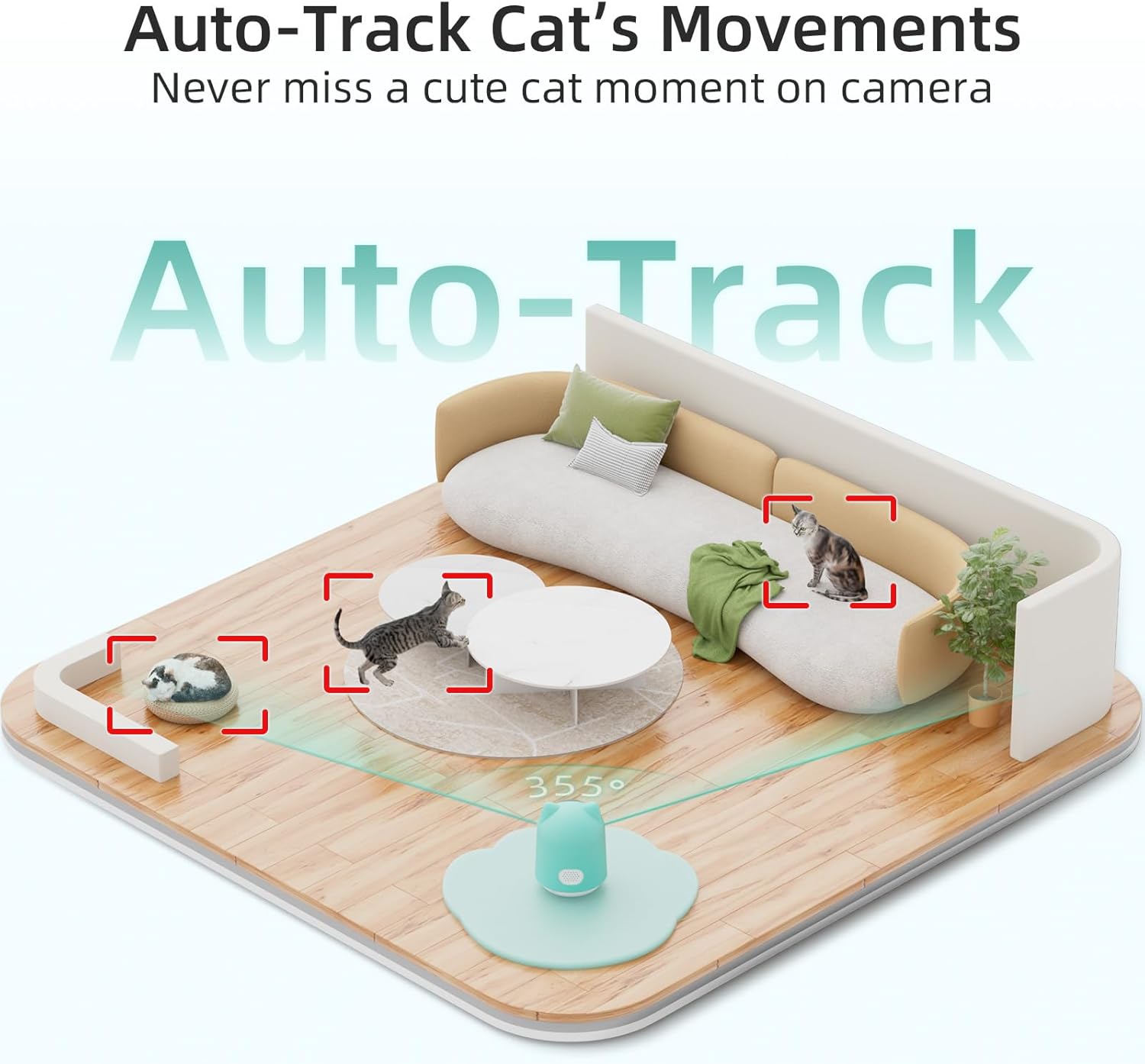 Pet Camera 2K Indoor Cat Camera Auto-Tracking for Cats, Cat Laser, Motion Detection Alerts, Night Vision, 2-Way Audio of pet Monitor, Cat Dog Home Security Camera with Phone App （Light Green）