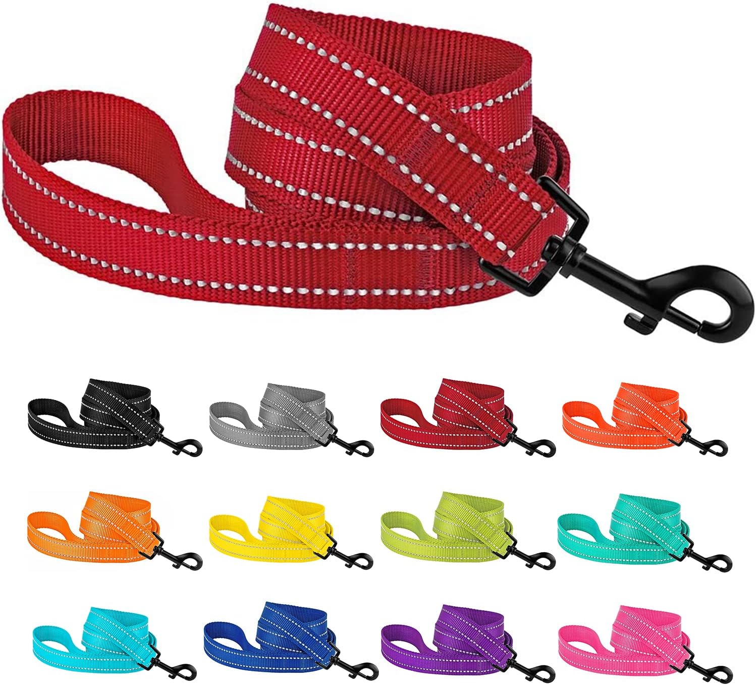 Nylon Dog Leash 5ft for Daily Outdoor Walking Running Training Heavy Duty Reflective Pet Leashes for Large, Medium & Small Dogs (L, Red)