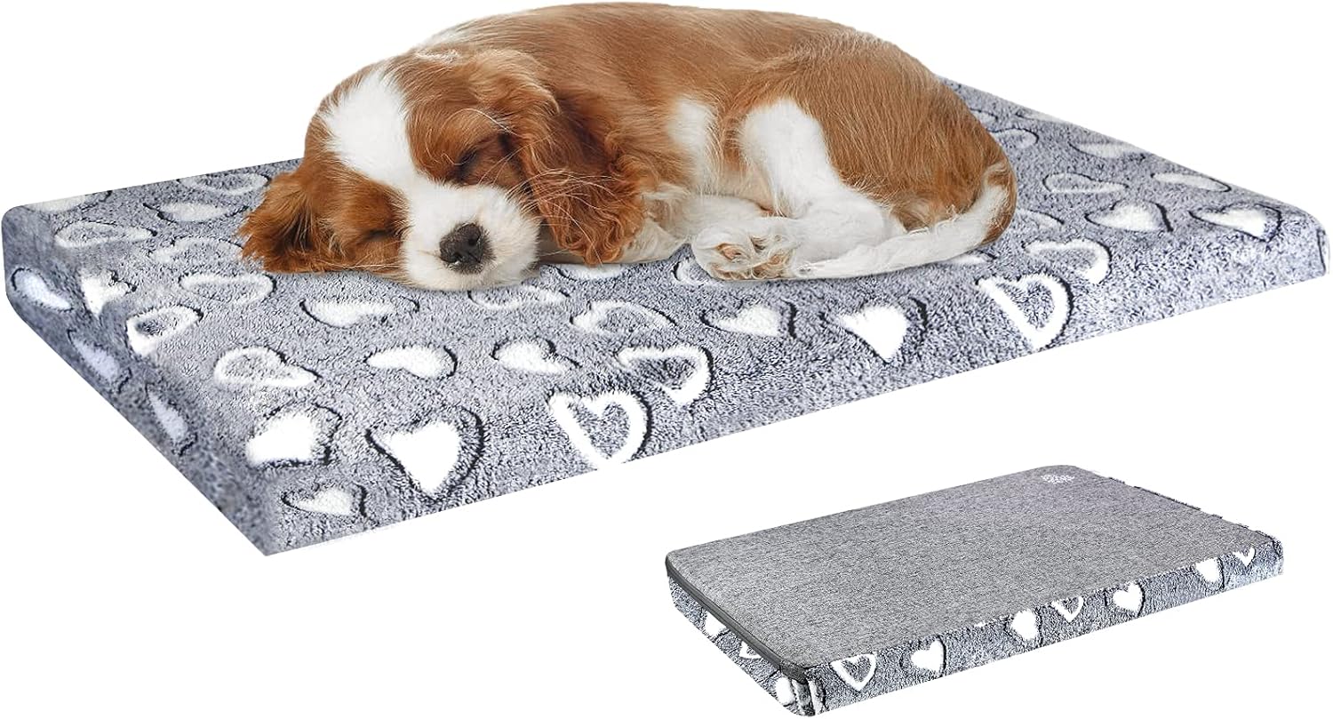 Reversible Cool and Warm Dog Bed Mat for Crates - Stylish Pad With Waterproof Inner Linings and Removable Machine Washable Cover, Firm Support for Small to XX-Large Dogs, Grey