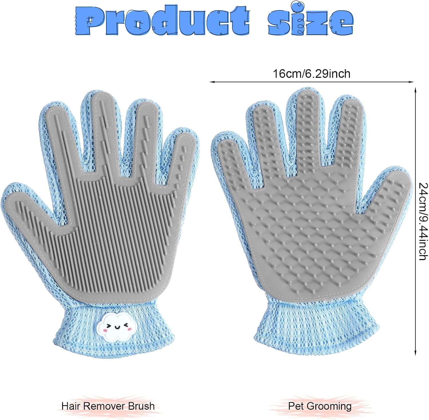 2 in 1 Pet Grooming Glove for Cats & Dogs, Efficient Deshedding Brush Pet Long Short Fur Removal Glove, Gentle Massaging Puppy Kitten Bathing Grooming Brush Tool, Easy Clean Floating Hair Mitt