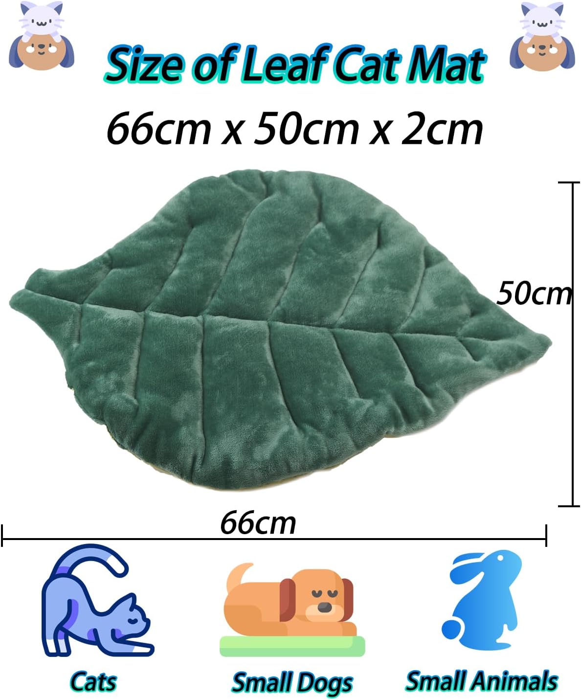 Cat Mat Self Warming Cat Bed 26"x20" Leaf Shaped Cotton Soft Warm Pet Pad Blanket for Indoor Bed Couch Sofa Floors Cat and Dog Warm Mattress (Green)