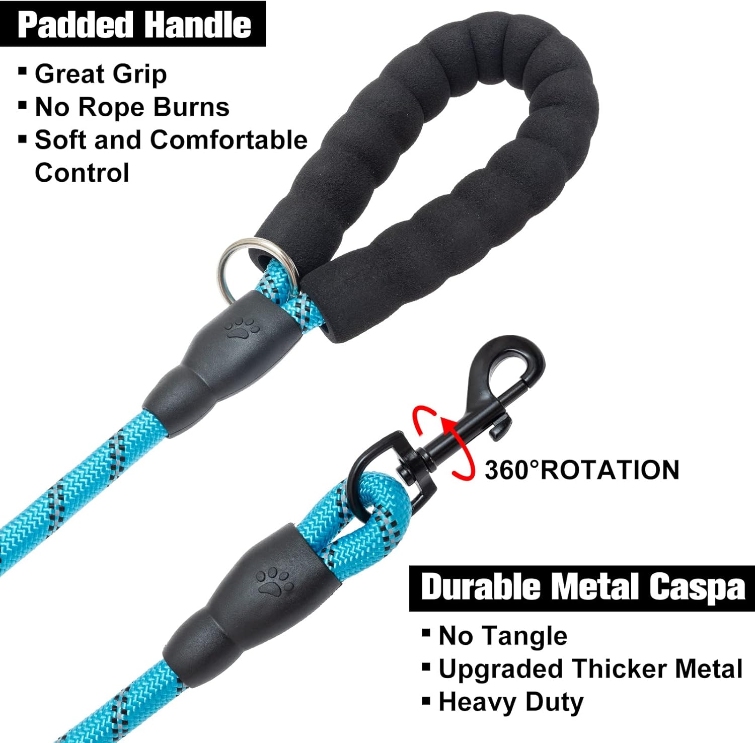 Heavy Duty Rope Dog Leash 6 Pack, 6FT Nylon Pet Leash with Reflective Thread, Soft Padded Handle Thick Lead Leash for Large Medium Dogs Small Puppy,3/8inch X 5 FT (18~120 lbs)