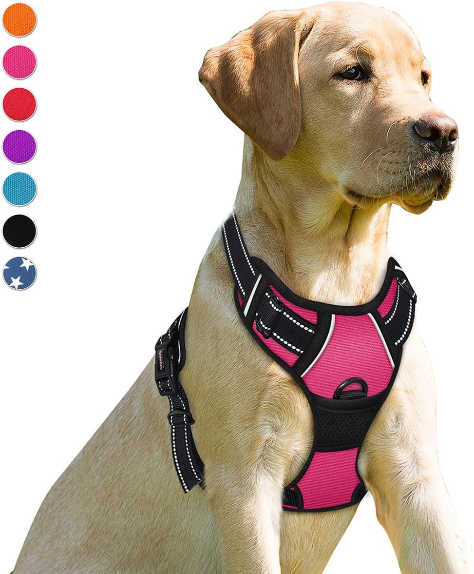 No Pull Dog Harness Front Clip Heavy Duty Reflective Easy Control Handle for Large Dog Walking(Pink,L)
