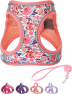 Step in Dog Harness and Leash Set, Flower Adjustable Puppy Harnesses, Soft Mesh Pet Vest Harness Small Size Dog Adjustable No Pull Dog Harness for Small Medium Dogs(Pink, M)