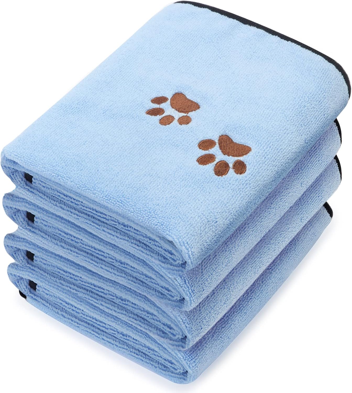 4 Pack Dog Towels for Drying Microfiber Soft Absorbent Pet Bath Towel Dog Drying Grooming Cloth with Embroidered Paw for Pet Cat Bathing Grooming(35 x 20 Inch,Blue)
