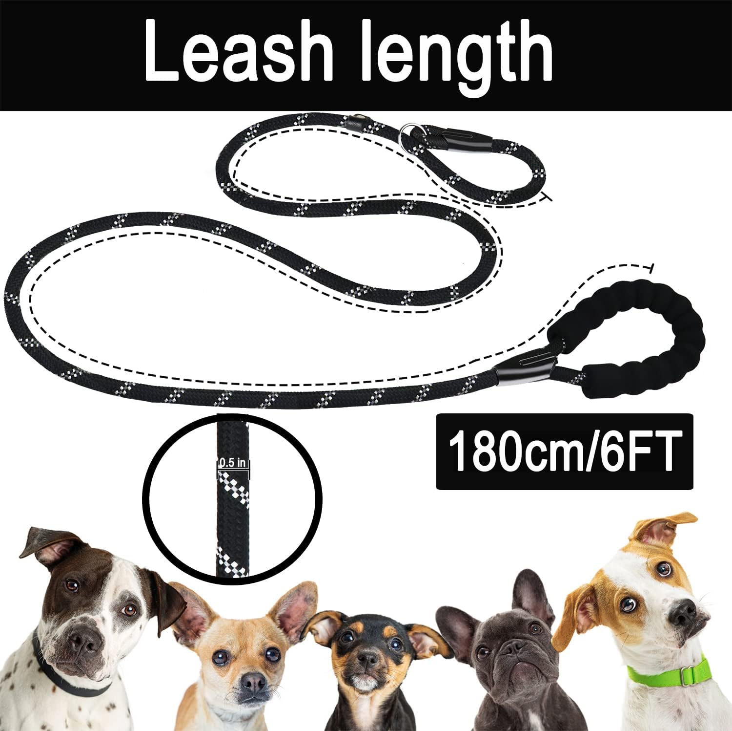 Dog Leash, 6 FT Heavy Duty Dog Leashes, Durable Premium Quality Strong Rope Slip Leash with Comfortable Padded Handle and Highly Reflective Threads for...