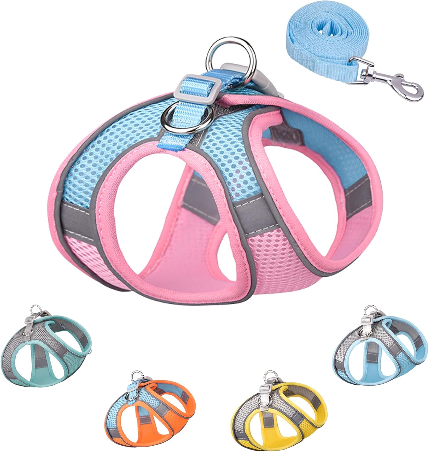 Soft Mesh Dog Harness & Leash Set - Step-in Adjustable with Padded Vest (L, Pink)