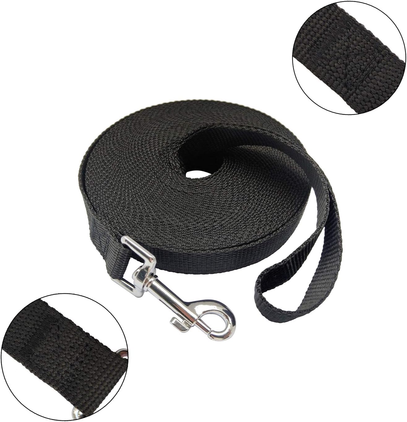 Nylon Training Dog Leash for Small Medium Large Dogs, 15ft 20ft 30ft 50ft Long Leash Dog/Puppy Lead for Obedience Recall Training, Camping (30ft, Black)