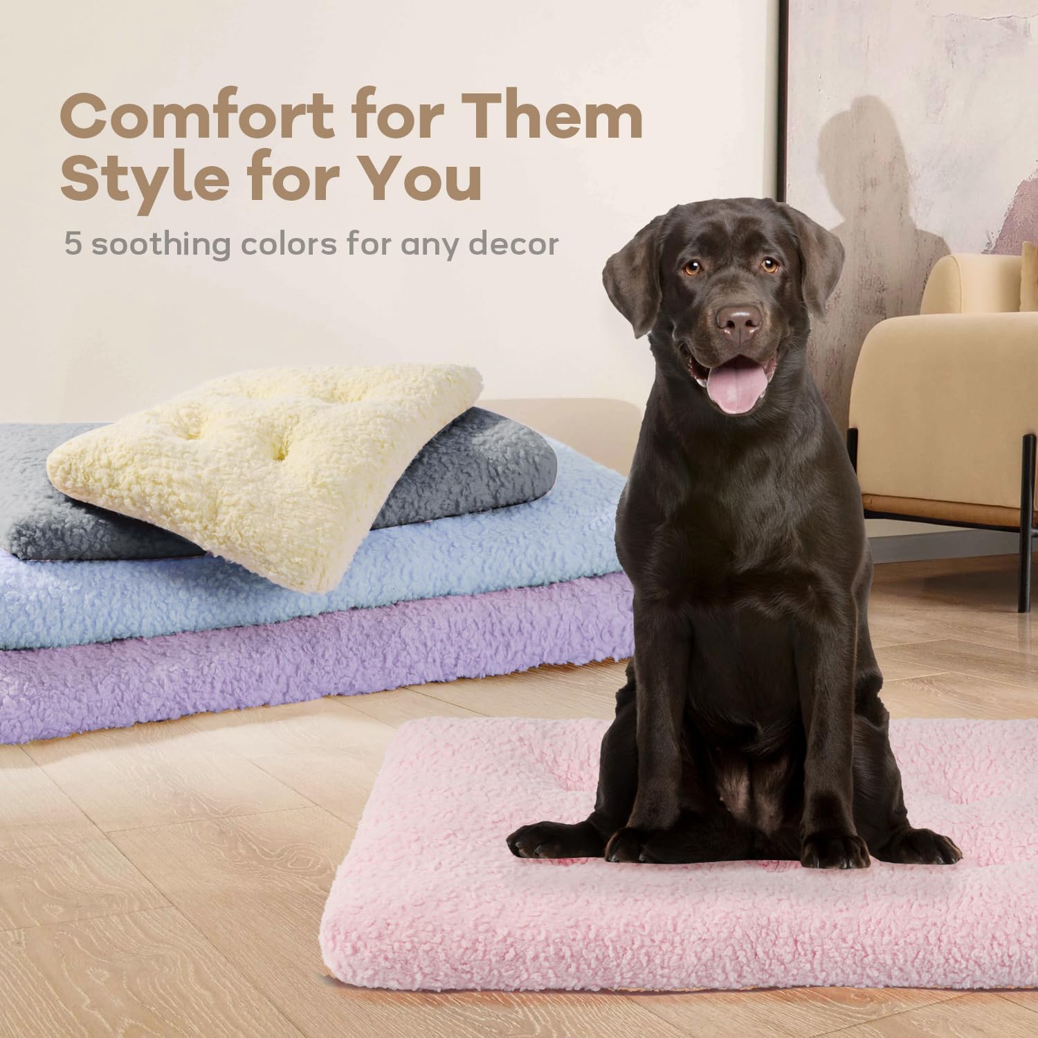 Dog Bed Comfy Dog Crate Beds Plush Pet Sleeping Mat Washable Pets Mattress Anti-Slip Crate Mat Soft Kennel Pad for Large, Medium, Small Dogs Cats Breeds, 35" x 23", Pink