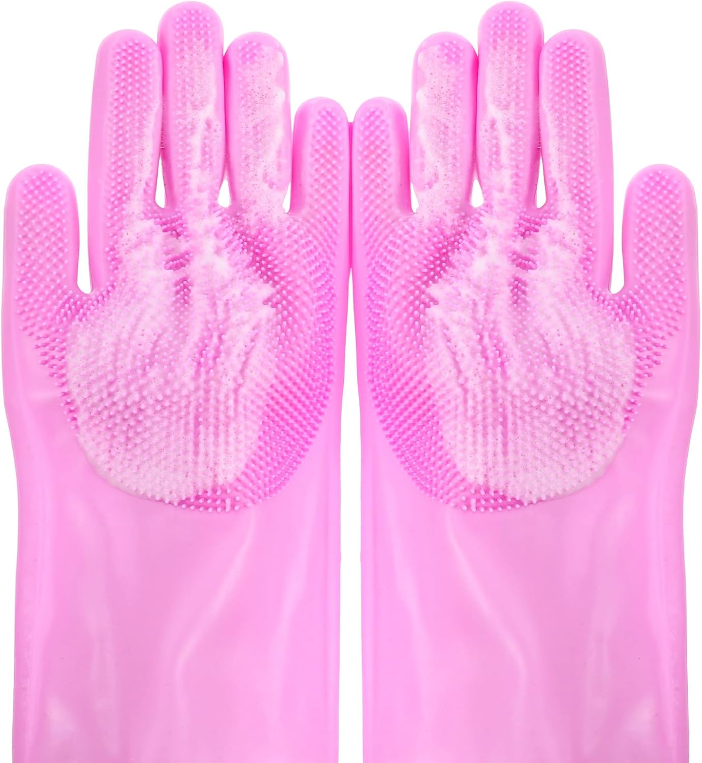 Pet Grooming Gloves, Dog Washing Gloves, Heat Resistant Silicone with High-Density Teeth Enhanced Five Finger Design for Bathing and Massaging Dogs and Cats（1 Pair, Pink