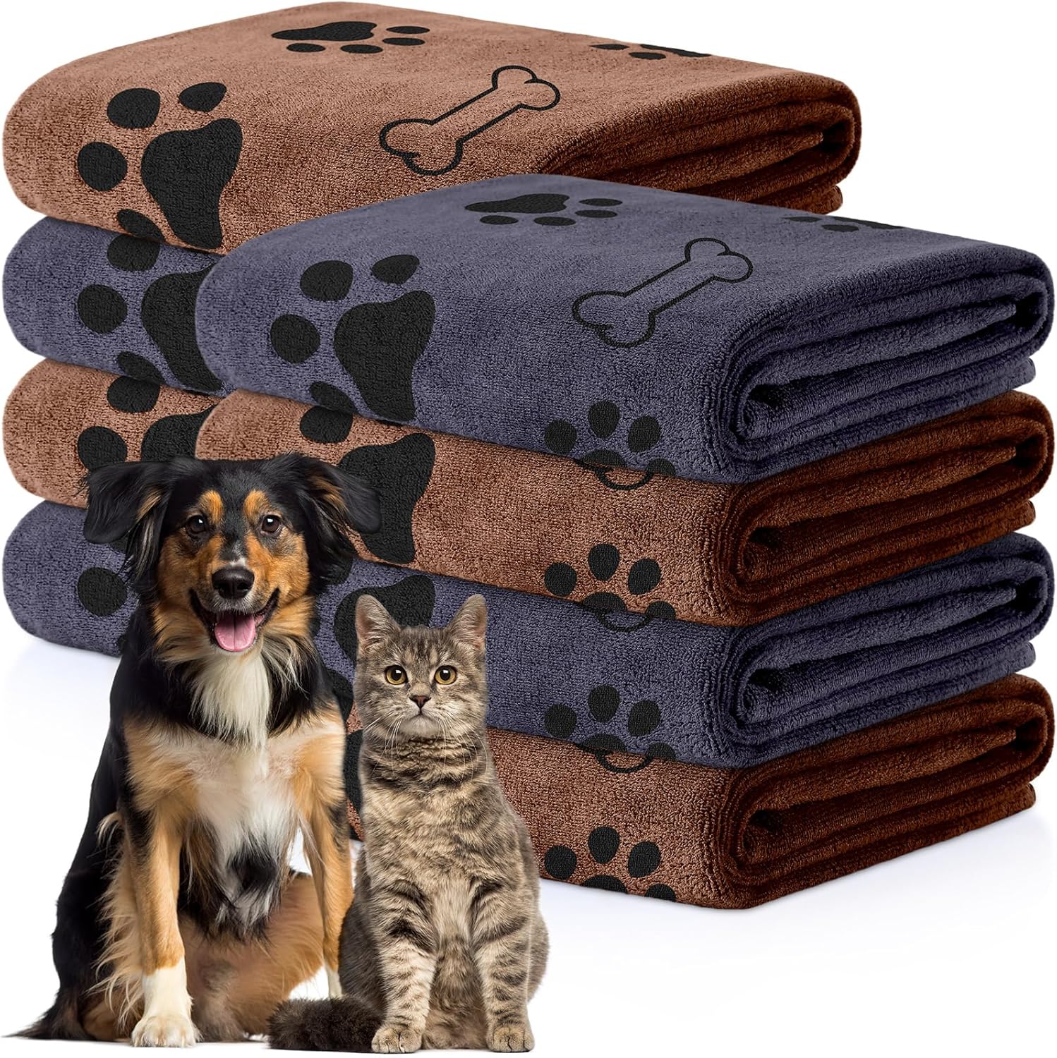 8 Pcs Dog Towels for Drying Dogs Cats Pet Towels Bulk Puppy Microfiber Quick Drying Paw Bath Bathing Supplies Absorbent for Medium Pets(Brown, Gray,40 x 24 Inch)