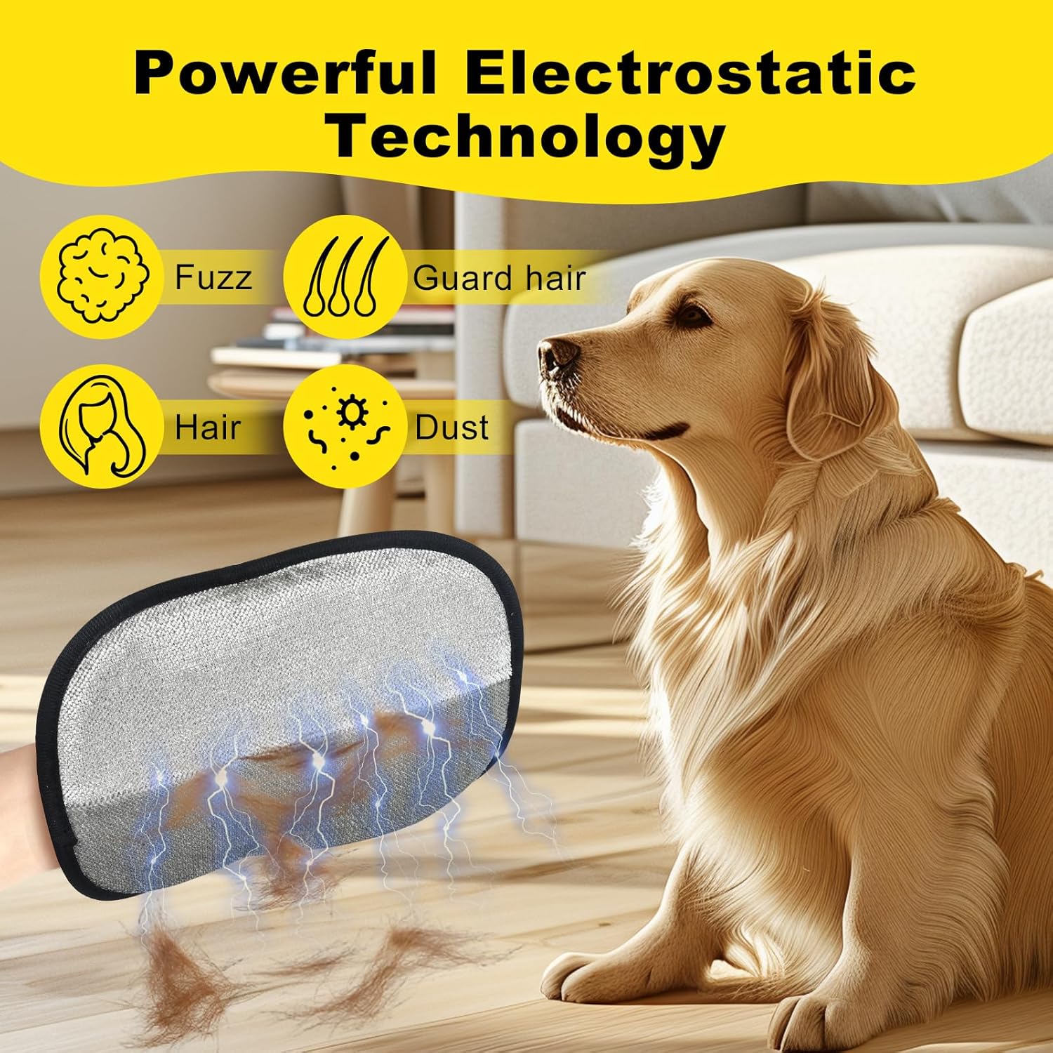 Pet Hair Removal Gloves for Cats & Dogs, Reusable Electrostatic Grooming Gloves, Efficient Quick Hair Remover for Couch, Car Seat, Furniture, Carpet & Bedding (2 Pcs)