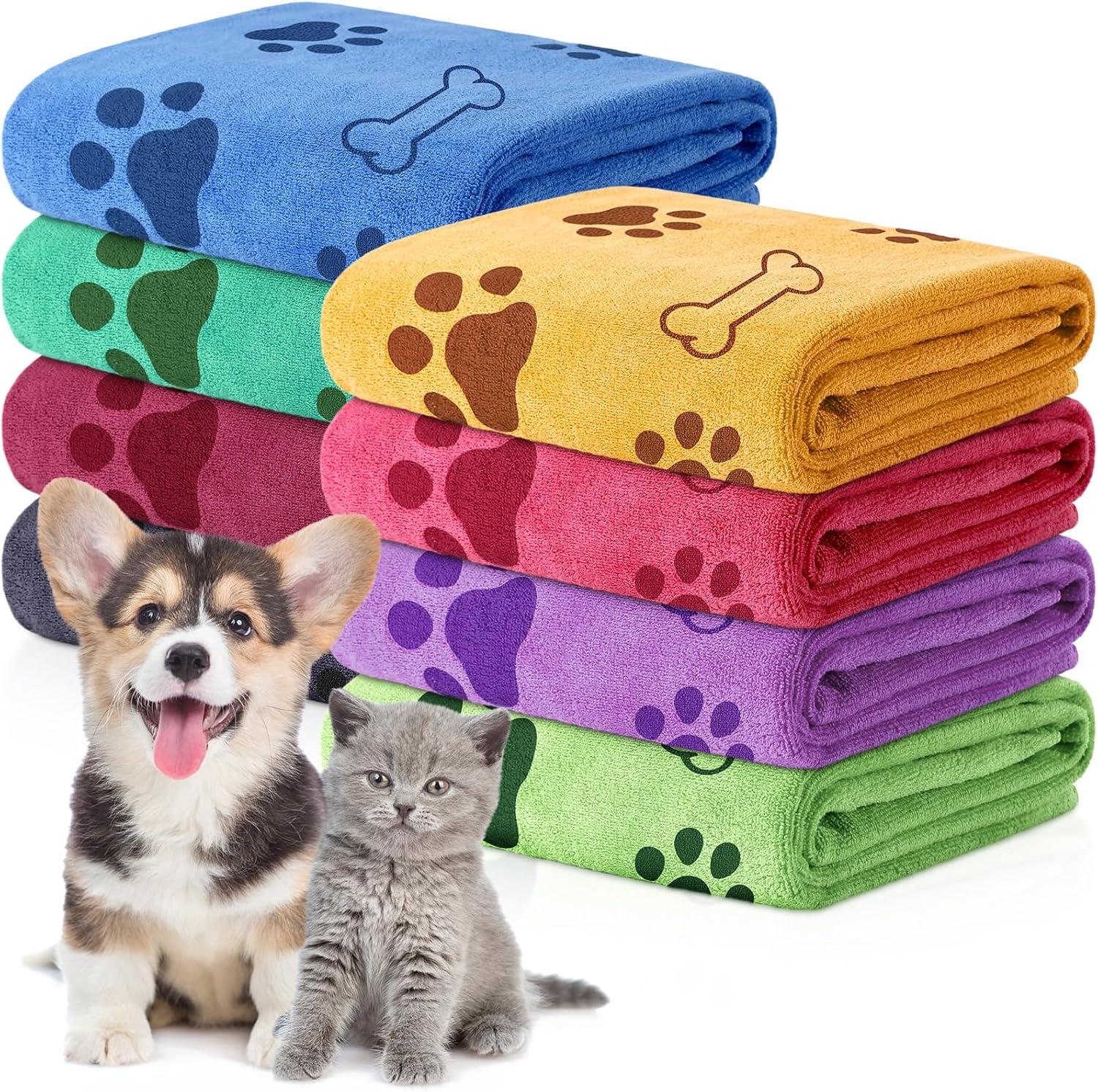 8 Pcs Dog Towels for Drying Dogs Cats Pet Towels Bulk Puppy Microfiber Quick Drying Paw Bath Bathing Supplies Absorbent for Medium Pets(Colorful,18 x 28 Inch)