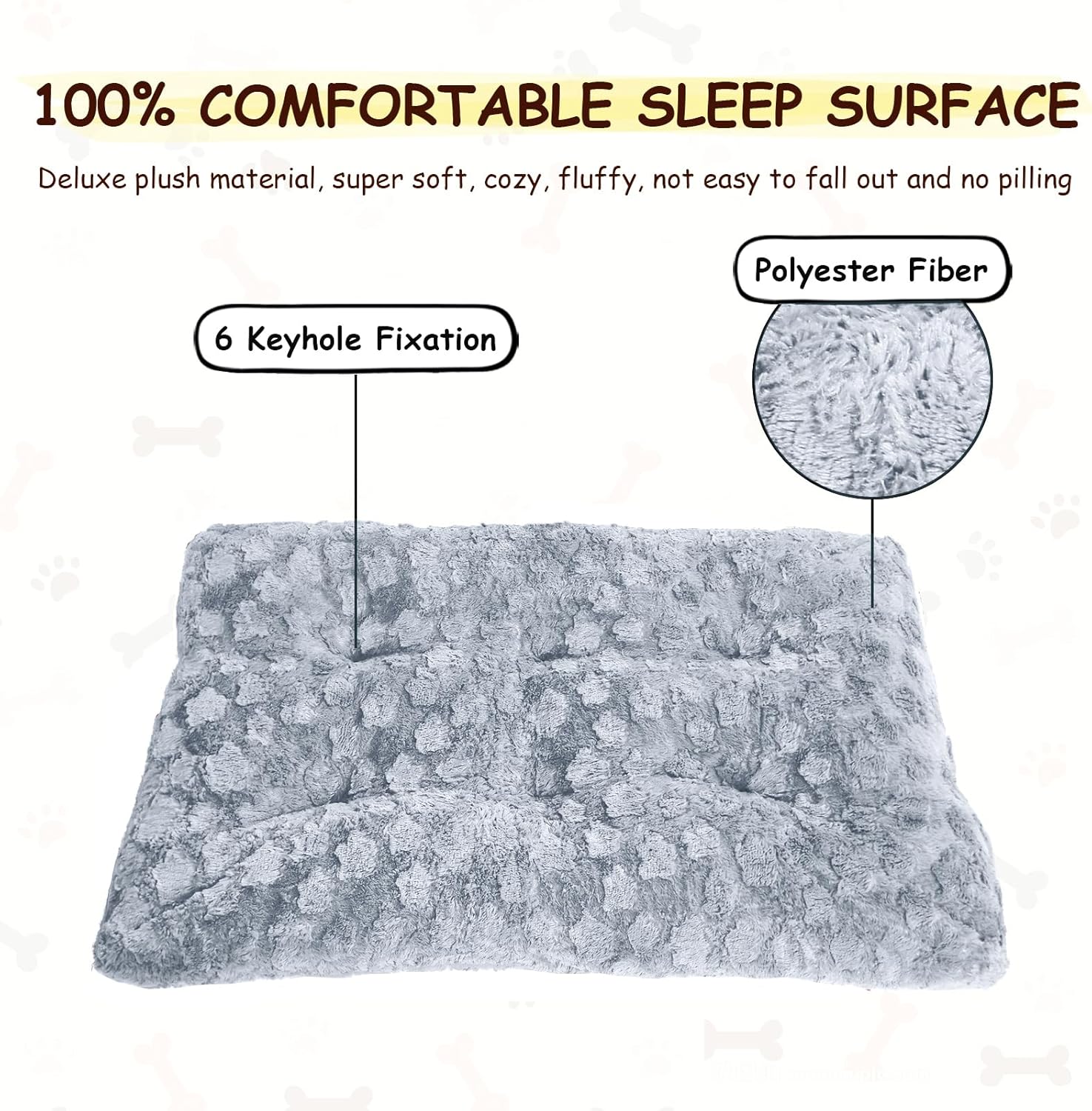 Fluffy Dog Bed for Small & Medium Dogs - Machine Washable Dog Crate Bed, Ultra-Soft Plush Pet Kennel Pad with Non-Slip Bottom, Includes Chew Bone Toy, 30x20inch, 30"x20" Gray