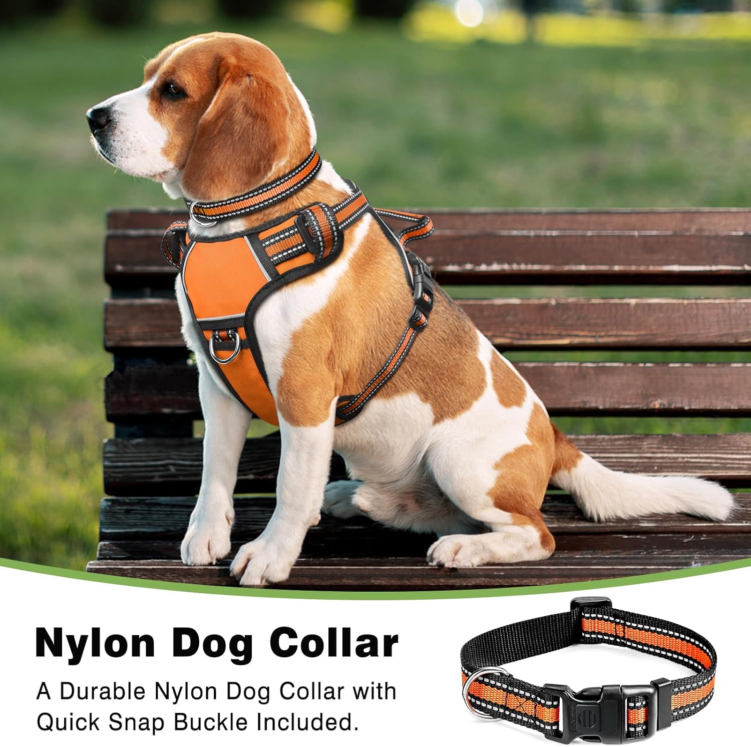 Dog Harness No Pull, Pet Harnesses with Dog Collar, Adjustable Reflective Oxford Outdoor Vest, Front/Back Leash Clips for Small, Medium, Large, Extra Large Dogs, Easy Control Handle for Walking