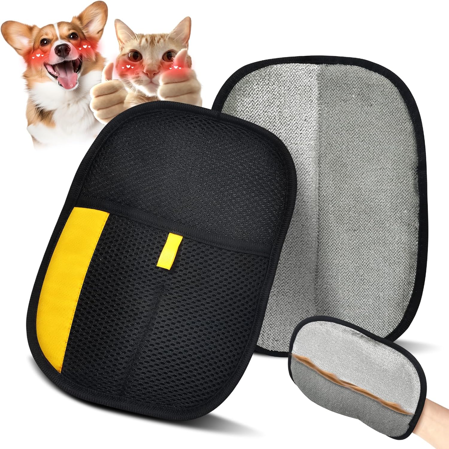 Pet Hair Removal Gloves for Cats & Dogs, Reusable Electrostatic Grooming Gloves, Efficient Quick Hair Remover for Couch, Car Seat, Furniture, Carpet & Bedding (2 Pcs)