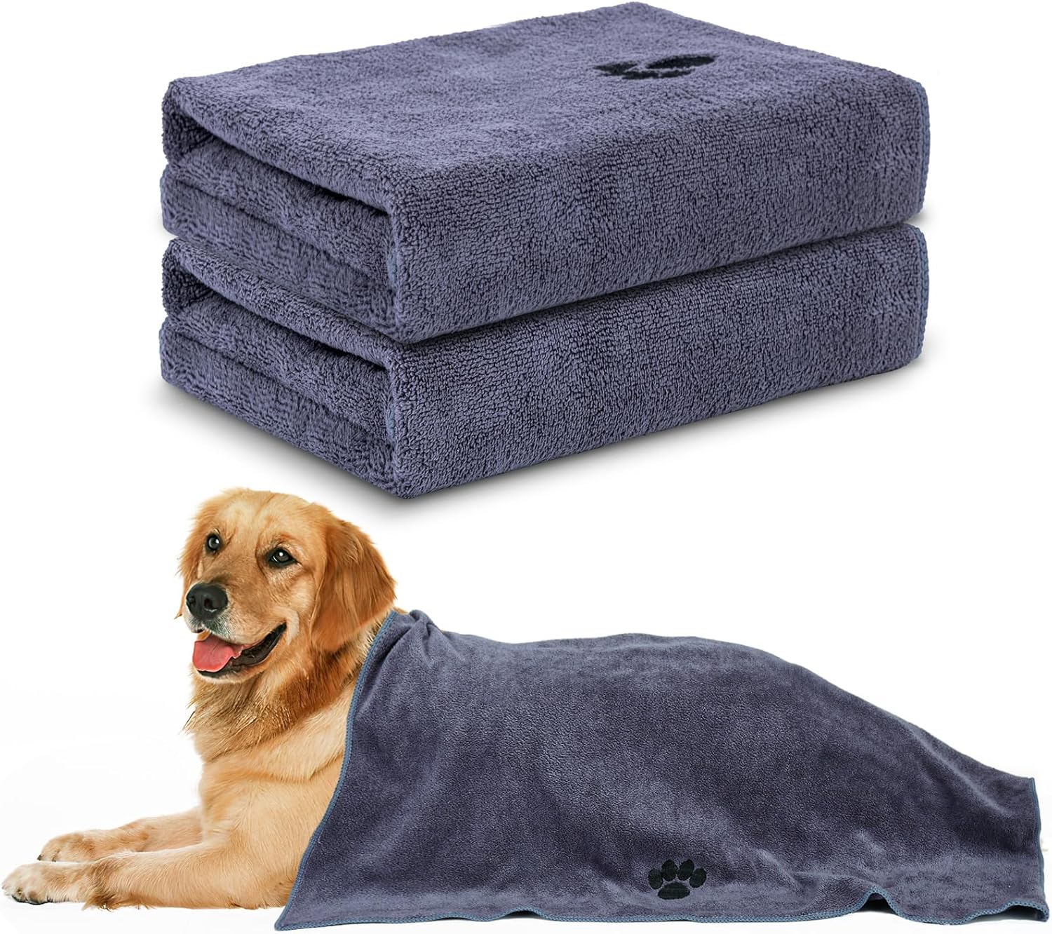 Microfiber Dog Towels for Drying Dogs,40'' X 23.6'', Super Absorbent and Soft Pet Grooming Towel, Perfect Shower & Bath Supplies for Dogs(2-Pack Grey)