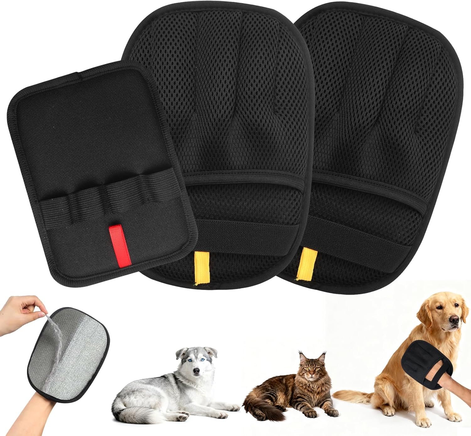 Pet Hair Removal Glove for Dogs & Cats, Upgraded Five-Finger The Magic Brush Pets Hair Gloves Reusable Electrostatic Fur Remover for Couch, Clothing, Carpet, Furniture, Car Seats (3PCS)