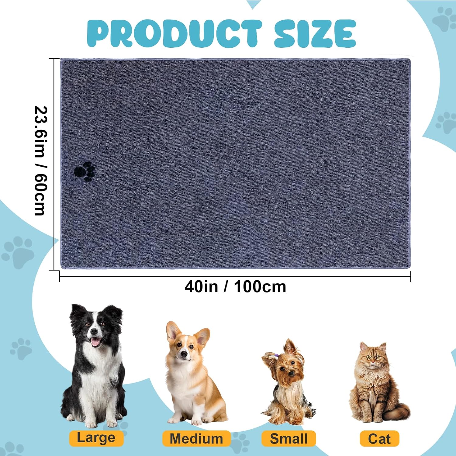 Microfiber Dog Towels for Drying Dogs,40'' X 23.6'', Super Absorbent and Soft Pet Grooming Towel, Perfect Shower & Bath Supplies for Dogs(2-Pack Grey)