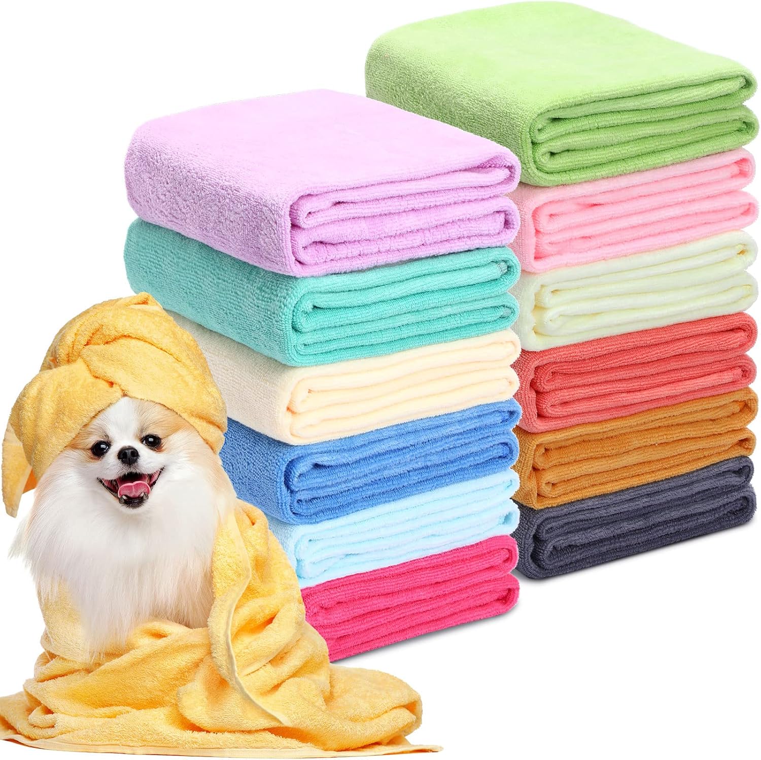 12 Pcs Dog Towels Bulk 20'' x 39'' Microfiber Bath Towels for Drying Dogs Absorbent Soft Pet Grooming Towels for Small Medium Puppy Cat Bath Pet Grooming Shower Essential, 12 Colors