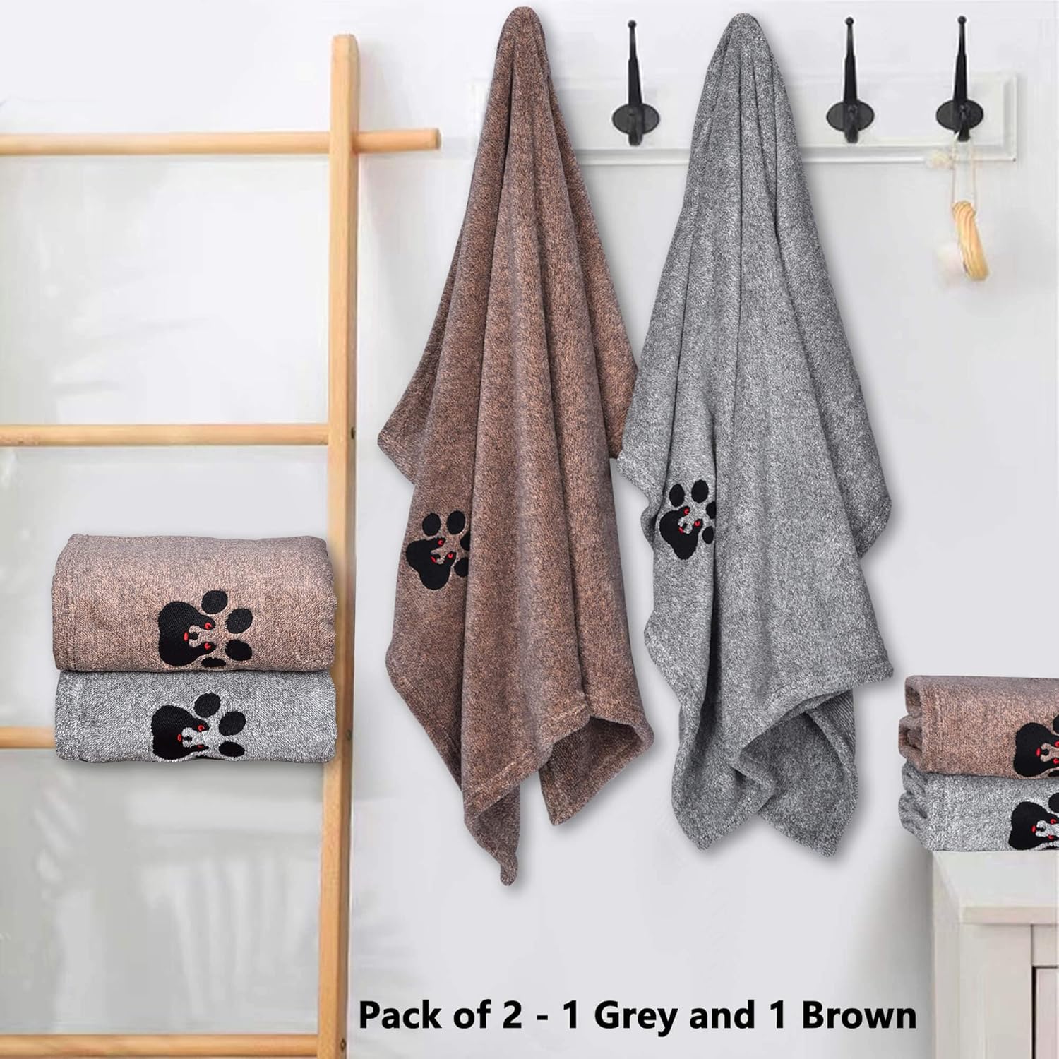 Dog Towel - Pack of 2 - Super Absorbent Soft Microfiber Pet Bath Grooming Towels for Drying Dogs and Other Pets (M-36" * 28", Grey and Brown)