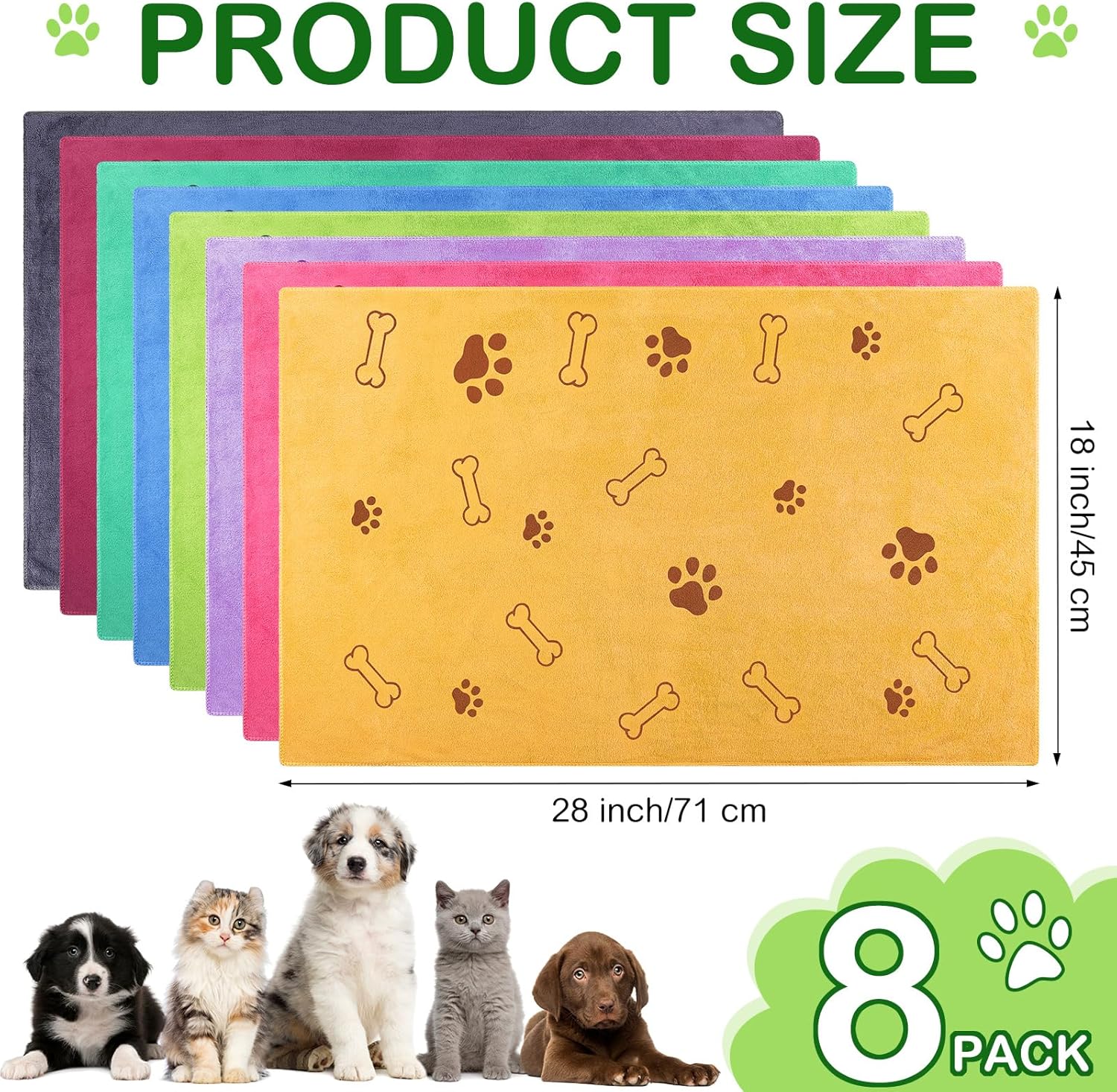 8 Pcs Dog Towels for Drying Dogs Cats Pet Towels Bulk Puppy Microfiber Quick Drying Paw Bath Bathing Supplies Absorbent for Medium Pets(Colorful,18 x 28 Inch)