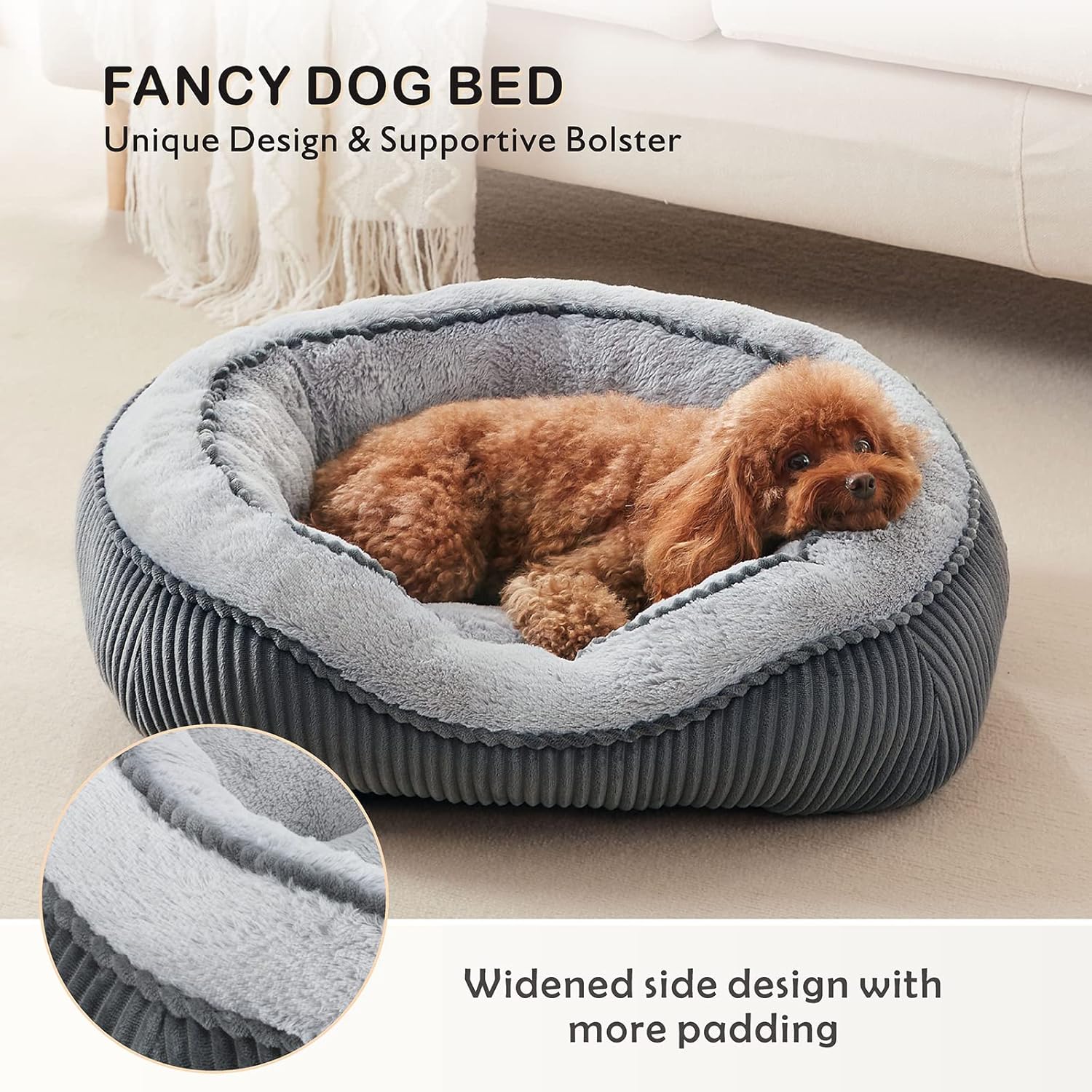 Dog Beds for Small Medium Large Dogs & Cats. Washable Pet Bed, Orthopedic Dog Sofa Bed, Luxury Wide Side Fancy Design, Soft Calming Sleeping Warming Puppy Bed, Anti-Slip Bottom