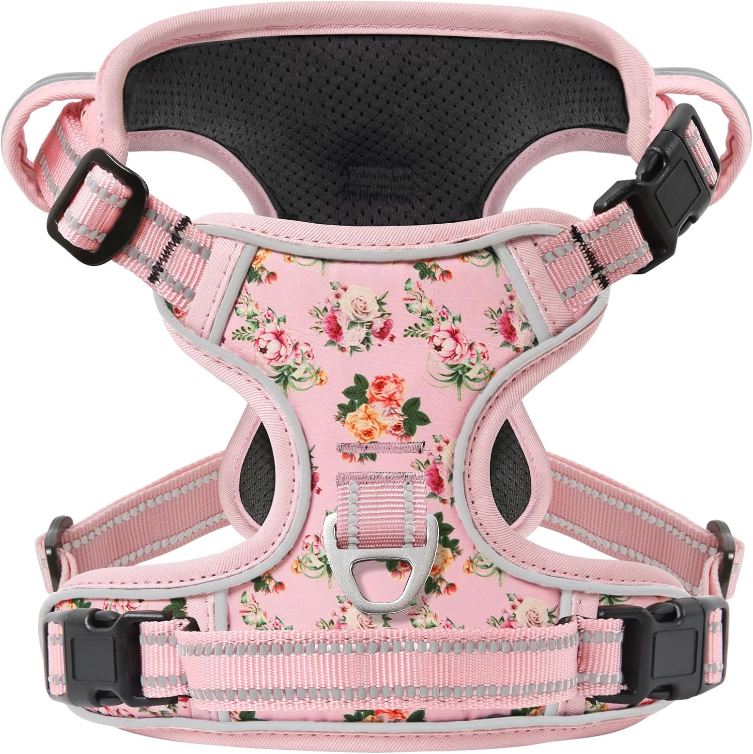 Dog Harness, No-Pull Pet Harness with 2 Leash Clips, Adjustable Soft Padded Dog Vest, Reflective Outdoor Pet Oxford Vest with Easy Control Handle Pink XS