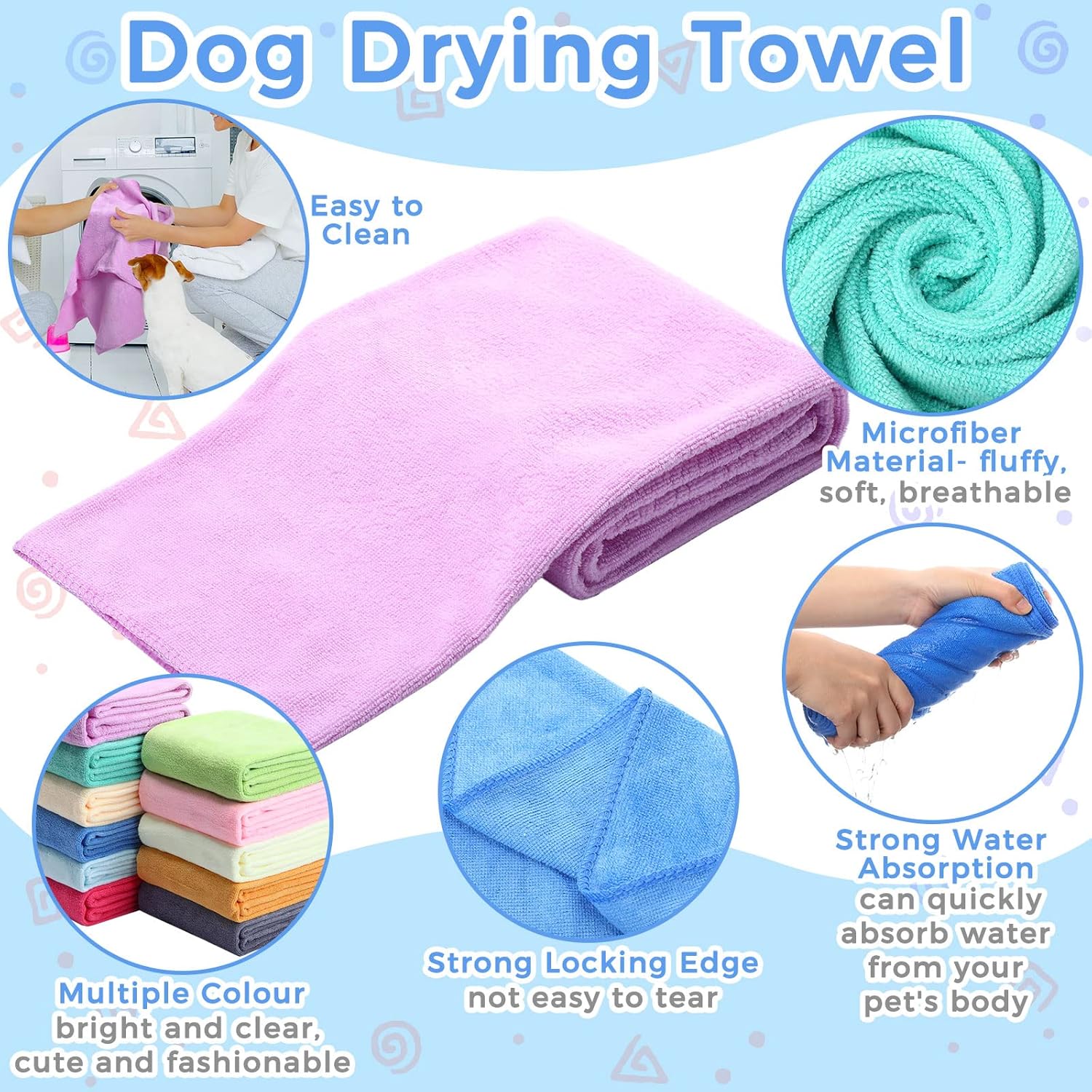 12 Pcs Dog Towels Bulk 20'' x 39'' Microfiber Bath Towels for Drying Dogs Absorbent Soft Pet Grooming Towels for Small Medium Puppy Cat Bath Pet Grooming Shower Essential, 12 Colors
