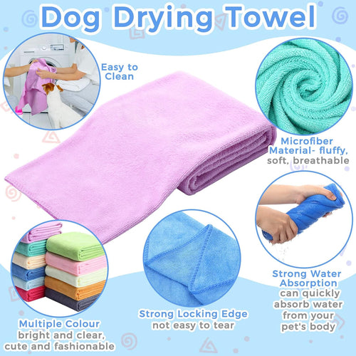 12 Pcs Dog Towels Bulk 20'' x 39'' Microfiber Bath Towels for Drying Dogs Absorbent Soft Pet Grooming Towels for Small Medium Puppy Cat Bath Pet Grooming Shower Essential, 12 Colors