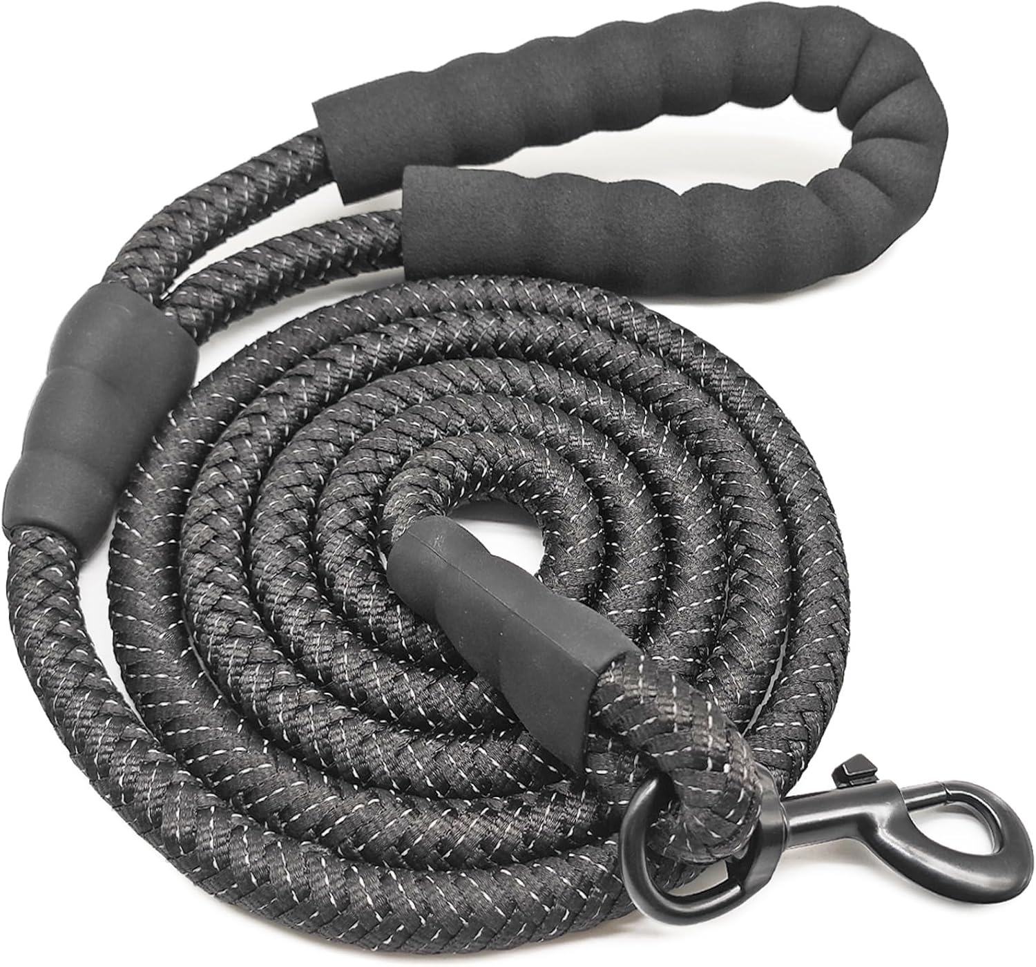 Black dog leash, 6-foot heavy-duty leash with padded handle, strong nylon reflective leash, suitable for medium to large breed dogs, for training and walking (1/2 inch).