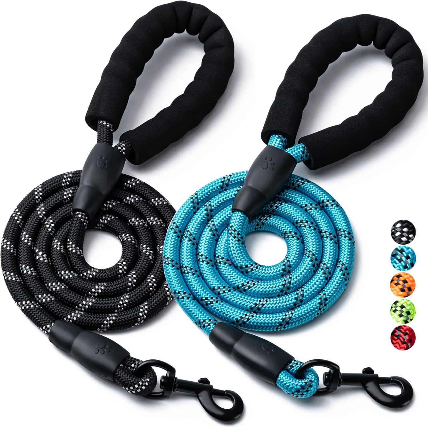 2 Pack Dog Leash, 4/5//6 FT Heavy Duty Nylon Rope Pet Leashes with Comfortable Padded Handle, Reflective Dog Leashes for Small Medium and Large Dogs (5FT-1/2,Black/Blue)