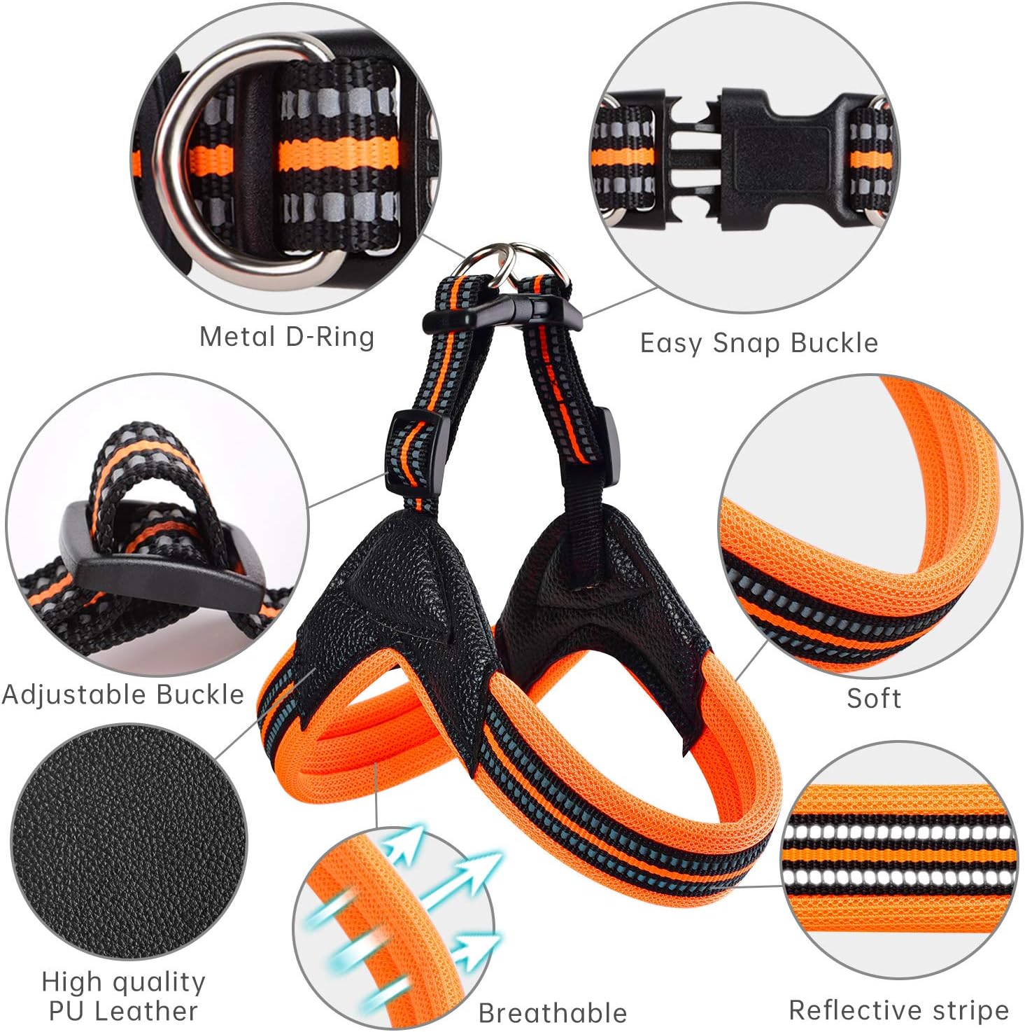 Dog Harness No Pull Ultra Soft Breathable Padded Pet Harness 2 Adjustable Botton, 3M Reflective Pet Harness for Dogs Easy Control for Small Medium Large Dogs (M, Black)