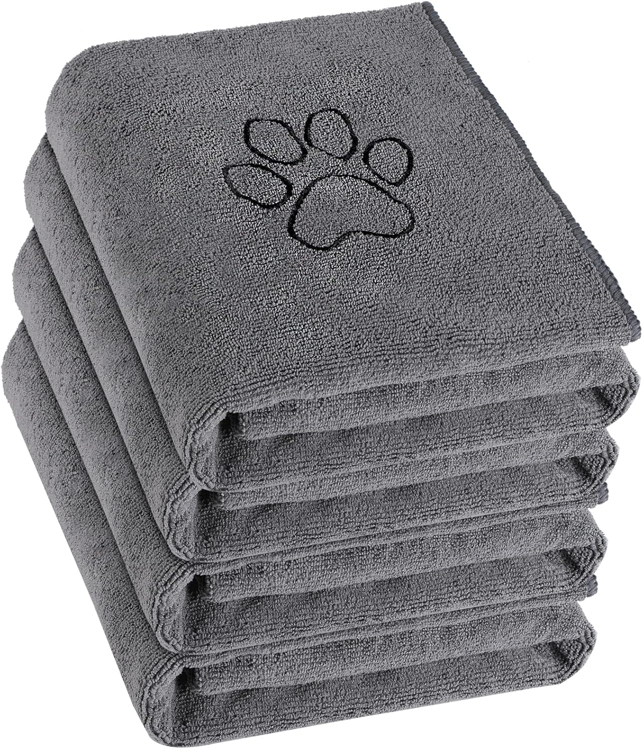 4 Pack Dog Towels for Drying Large Microfiber Grooming Tools Absorbent Soft Bath Supplies with Embroidered Paw for Small Medium Pet Products(16 x 32 Inch,Gray)