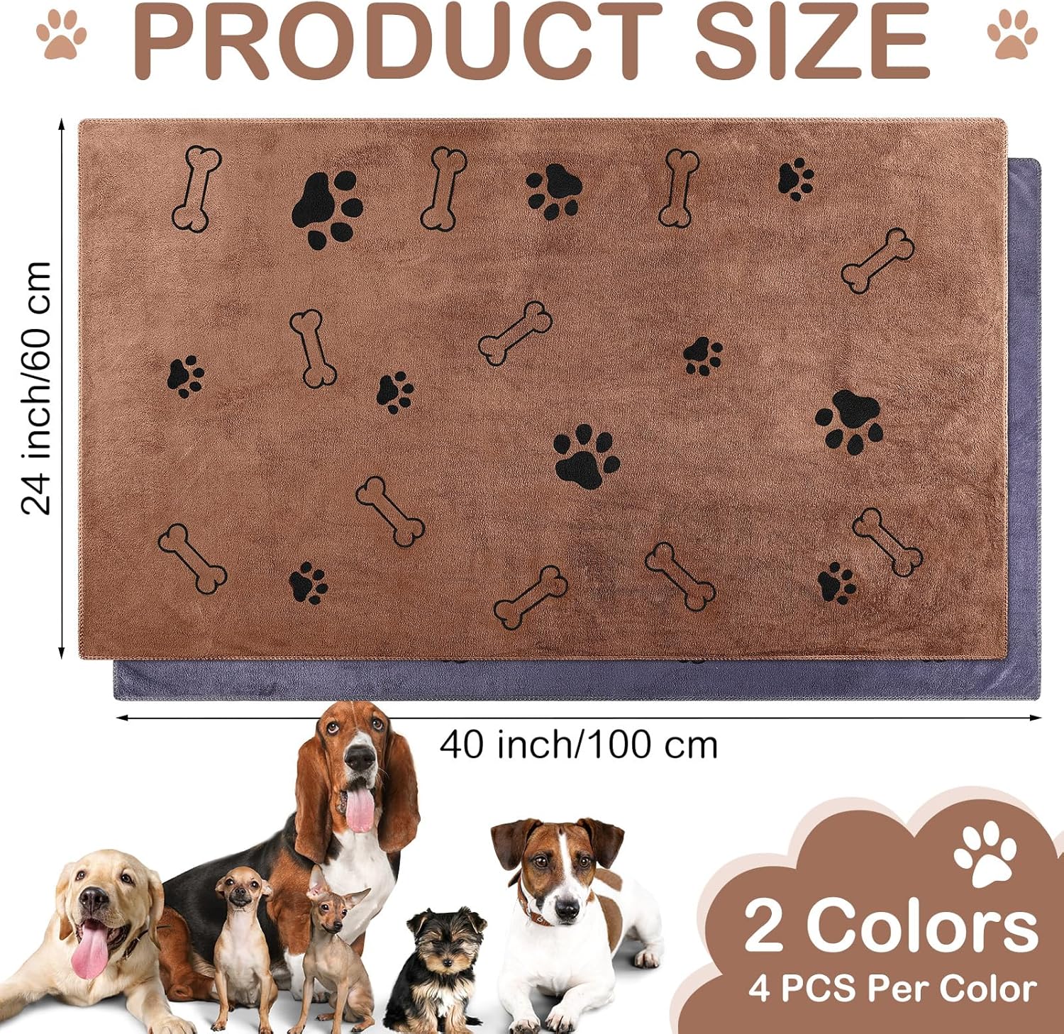8 Pcs Dog Towels for Drying Dogs Cats Pet Towels Bulk Puppy Microfiber Quick Drying Paw Bath Bathing Supplies Absorbent for Medium Pets(Brown, Gray,40 x 24 Inch)